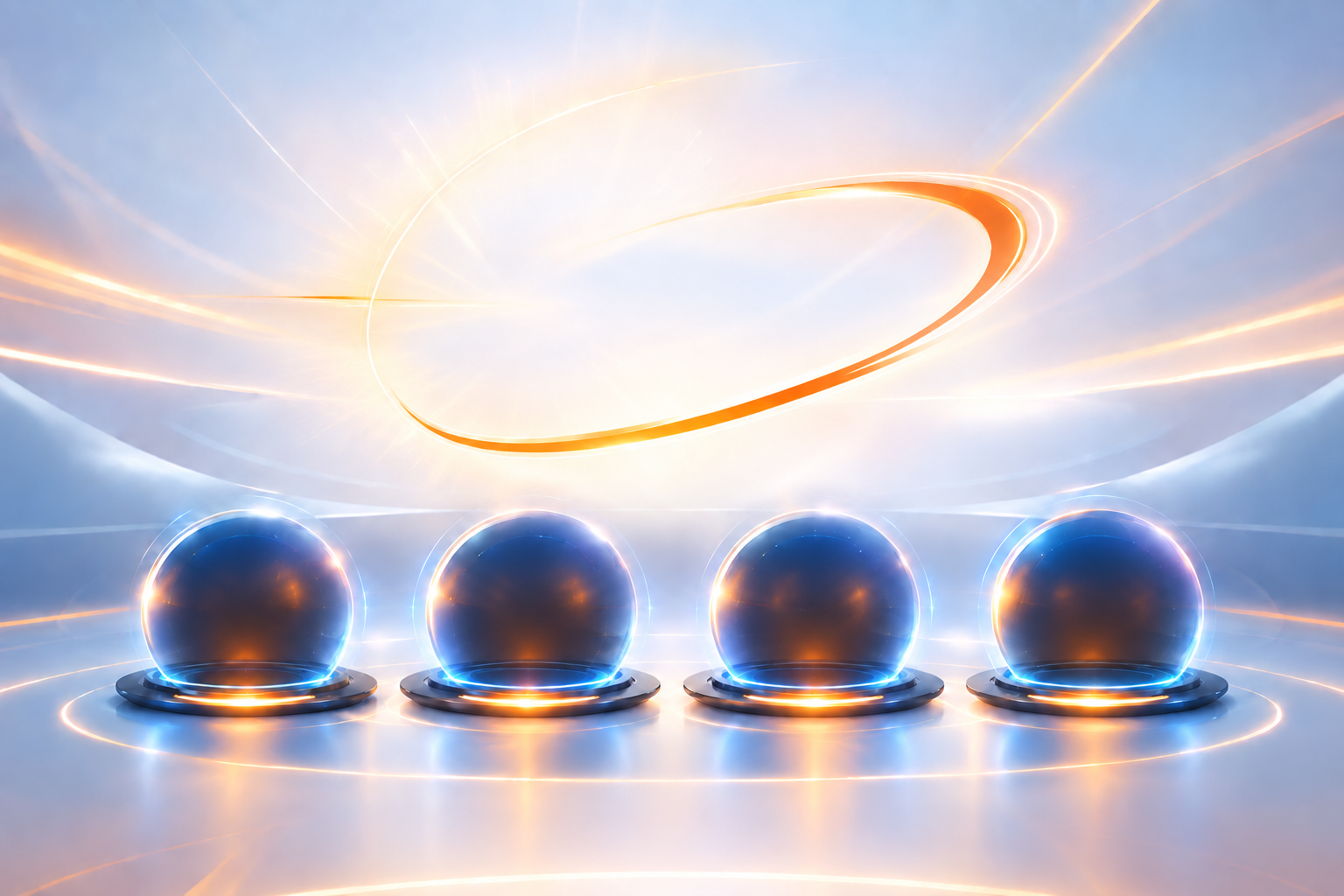 Four glowing apparel spheres under the Apparel Branding Company logo